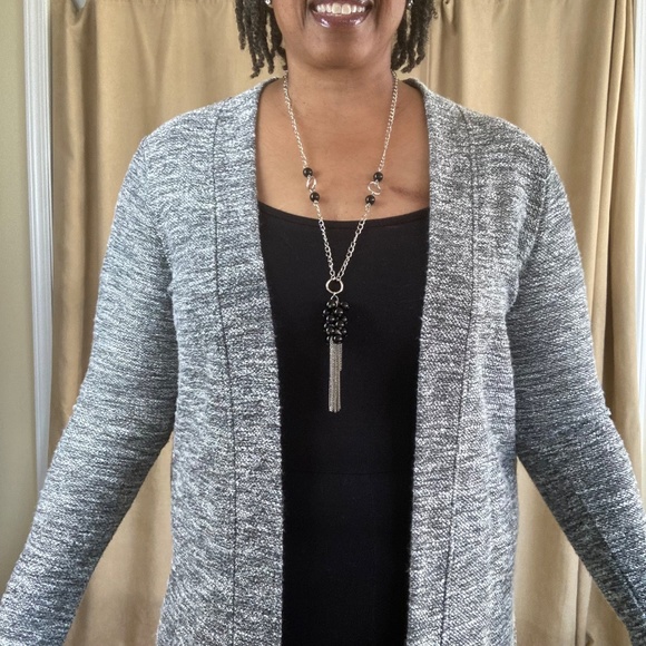 Lane Bryant Marled Long Duster Cardigan Gray, 10/12 NWT - Picture 7 of 16